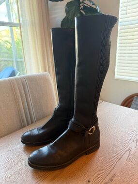 Vince Camuto Tall Riding Boots Black Leather Stretch Back Zip Women 7.5